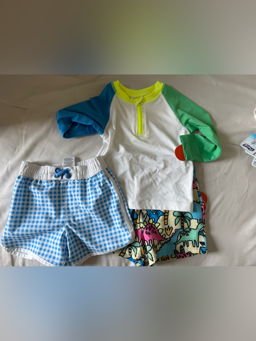 12month Colorblock Rash Guard Set - White, Blue & Green